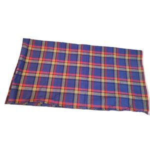 Plaid Lightweight Woven Cotton Fabric Red Blue Gold Checked 28" X 58" Prewashed